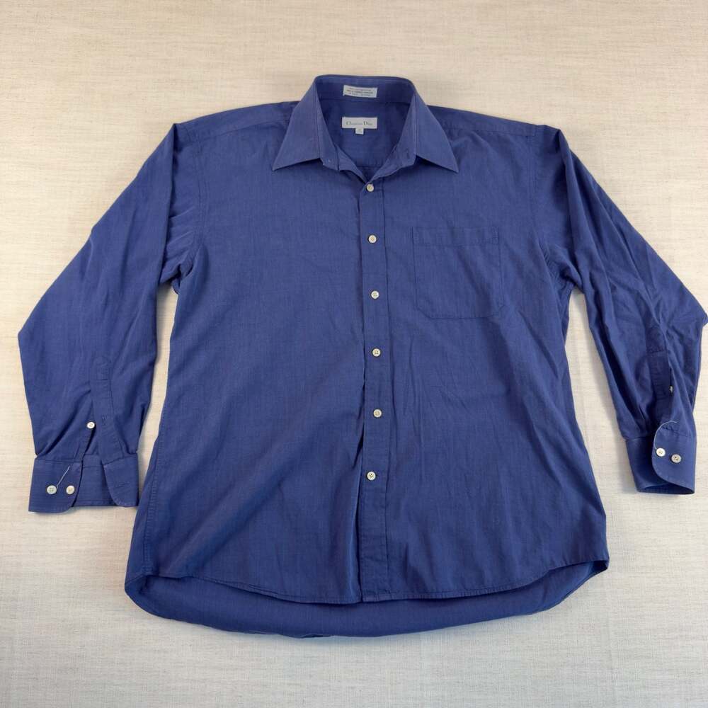 Christian Dior Blue Long Sleeve Button‎ Down Dress Shirt Size 17 34/35
